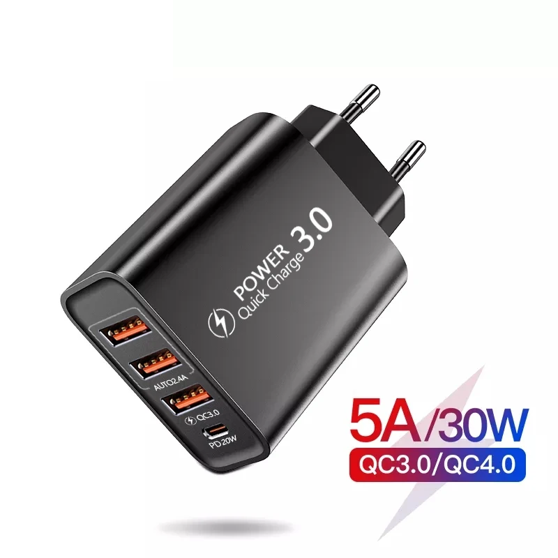 5A 30W 4 Ports USB Charger Quick Charge Fast Wall Charger For Xiaomi iPhone11 Portable Phone Charger QC 3.0 Adapter EU/US Plug
5A 30W 4 Ports USB Charger Quick Charge Fast Wall Charger For Xiaomi iPhone11 Portable Phone Charger QC 3.0 Adapter EU/US Plug