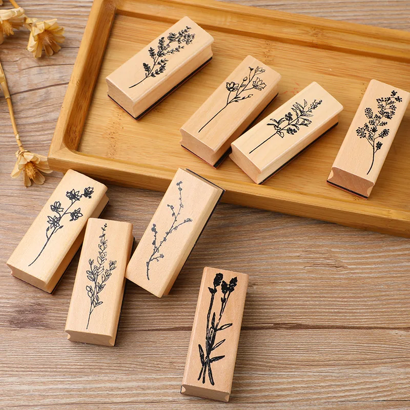 

LOLO Wood Mounted Rubber Stamps Plant Flower Decorative Wooden Rubber Stamp Set for Diy Craft Diary Craft Scrapbooking
