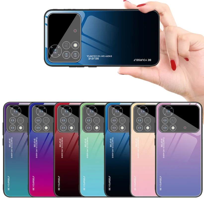 

Gradient Glass Case for POCO X4 Pro M4 Pro 5G POCO X3 GT POCO M3 Pro F3 C3 X3 NFC F2 Pro Tempered Glossy Cover