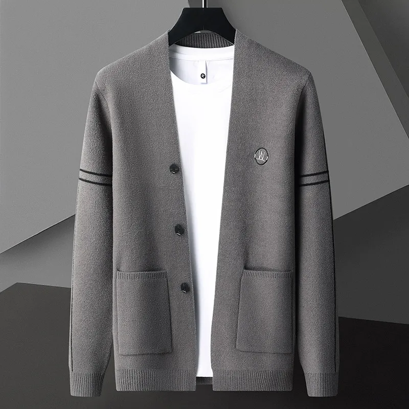 

Модный мужской вязаный кардиган весна-осень новая изысканная вышивка Корейская версия Повседневная шаль свитер Высокое качество пальто