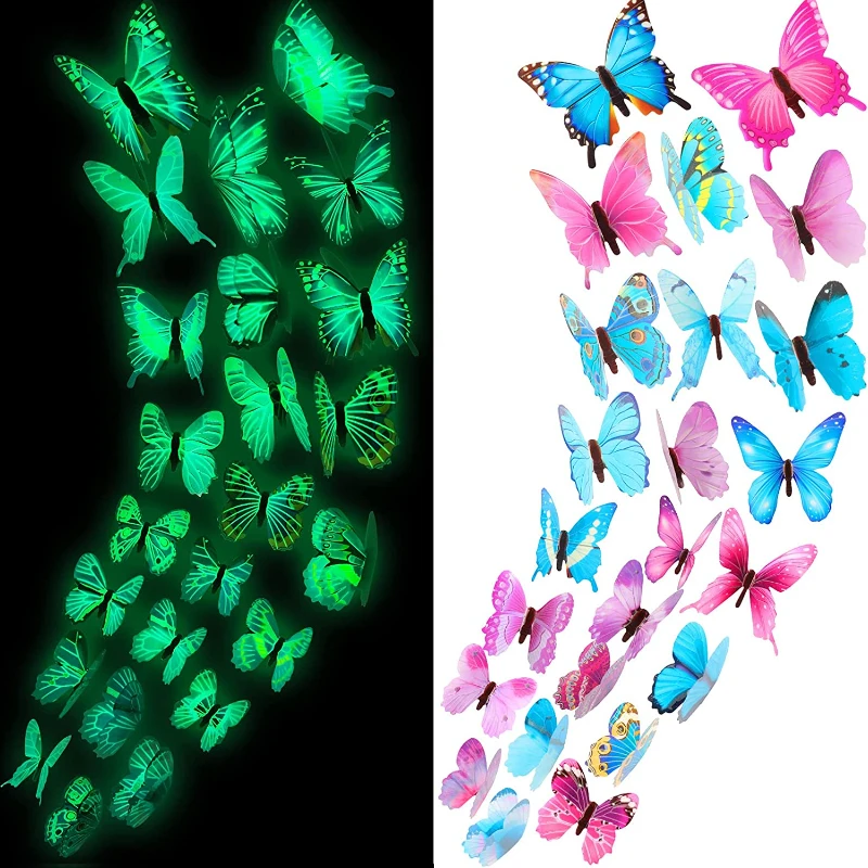 

24/12Pcs Luminous Butterfly Wall Stickers Living Room Butterflies For Wedding Party Decoration Home 3D Fridge Decals Wallpaper