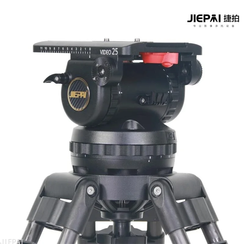 Фото Профессиональная видеоголовка JIEPAI V25 для тяжелых условий эксплуатации, 40 кг, с панорамной штангой 150 мм для использования с штативами ENG, для кино- и телесъемки №1