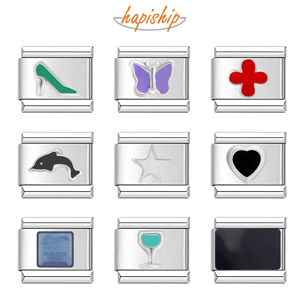 

Hapiship, 1 шт., ширина 9 мм, оригинальная Маргаритка, сердце, звезда, крест, подвеска для браслета, изготовление ювелирных изделий из нержавеющей ...