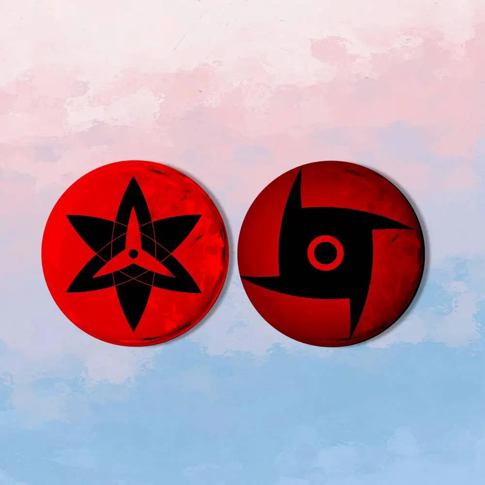 Фото Набор из 2 значков S-Sharingan Eyes для рюкзаков и курток, круглые мультяшные броши, акриловые значки-пуговицы, коллекционные подарки №4
