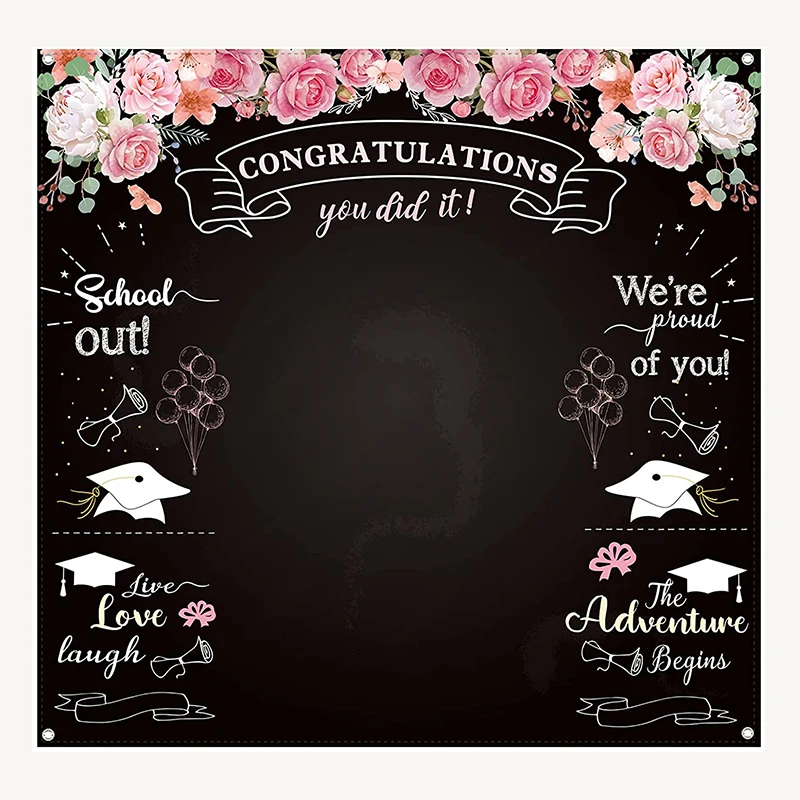 

Congratulation Graduation Backdrop Fabric Floral Chalkboard Congrats Grad Photography Backdrop Background Prom Party Photo Booth