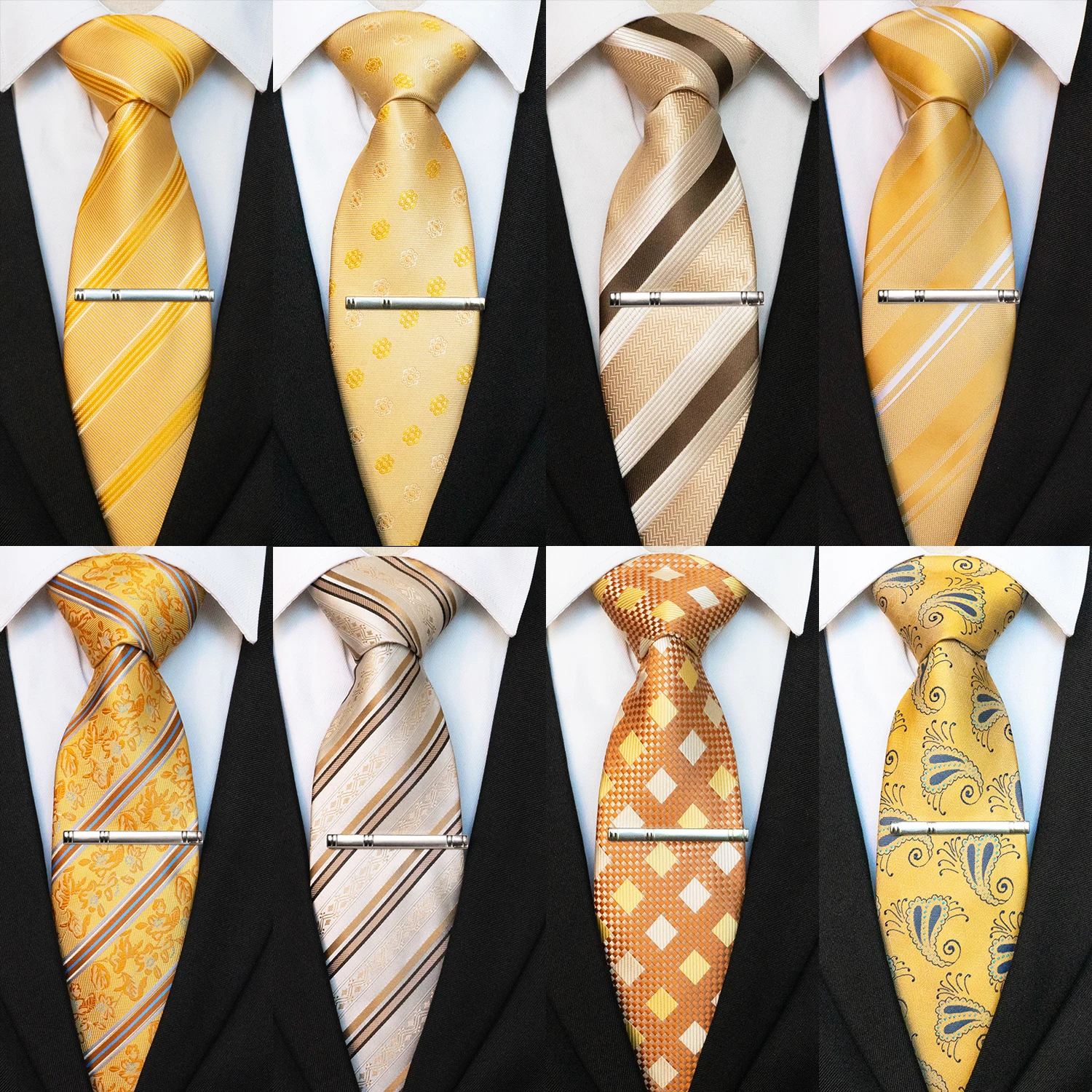 Модный мужской галстук jemybenс роскошными желтыми золотыми полосками в клетку