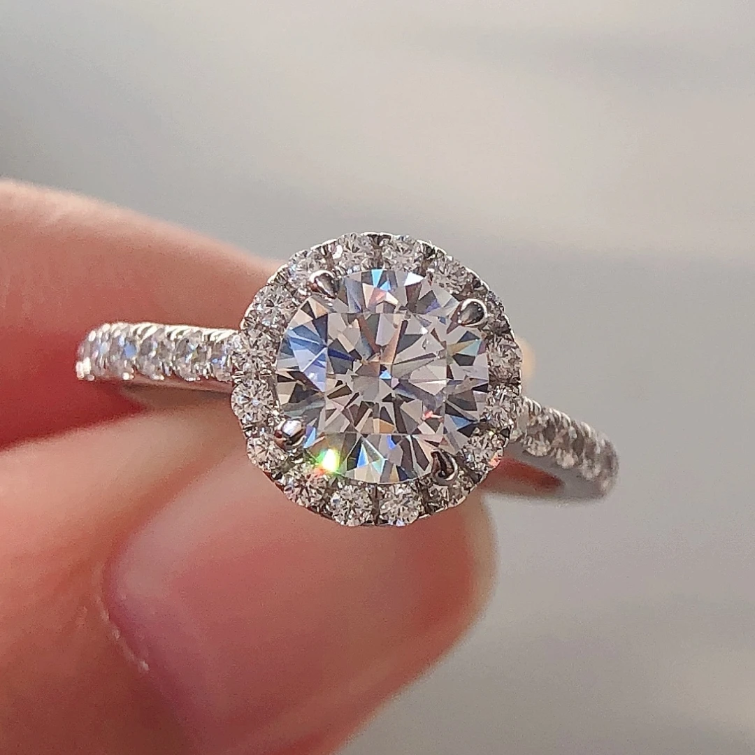 Женское Обручальное кольцо с муассанитом круглой формы бриллиантом VVS1 14 к AU585 R192 0