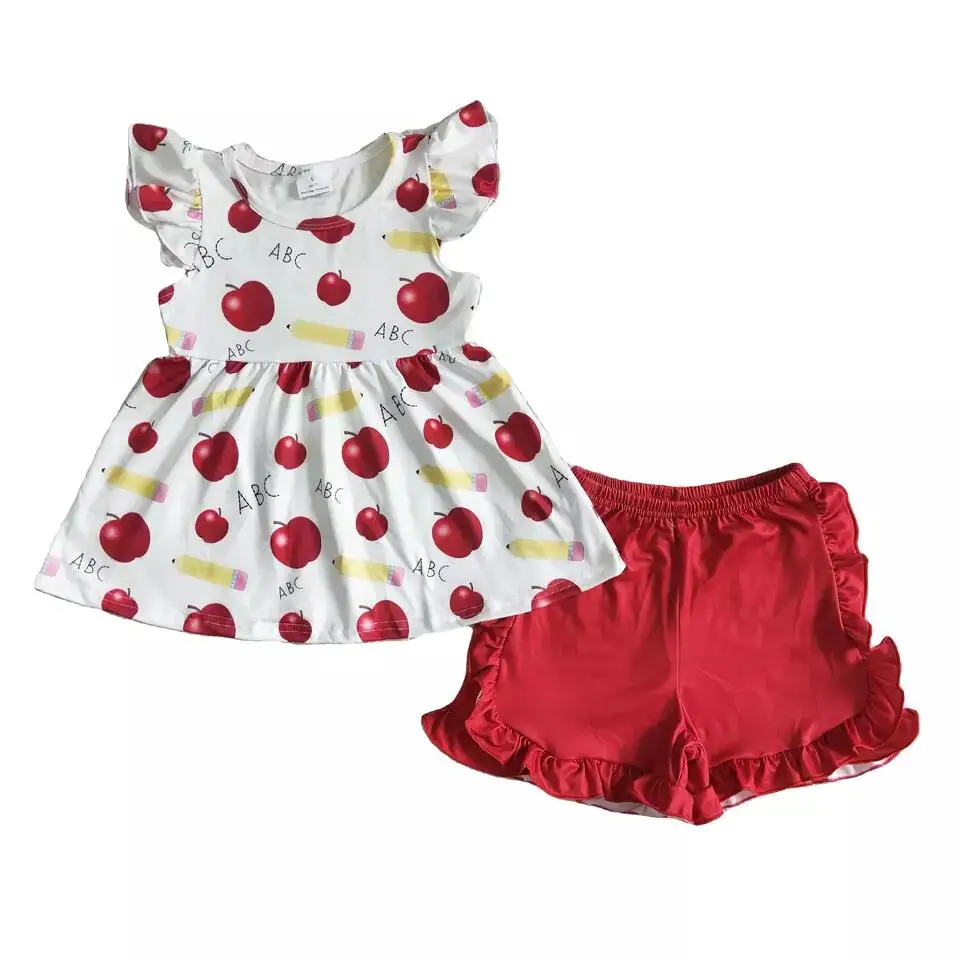 

Toddler Baby Girls Pencil apple Stripe Pants Set Back To School Wholesale Boutique Baby Girl Clothes Kids Two Piece Set
