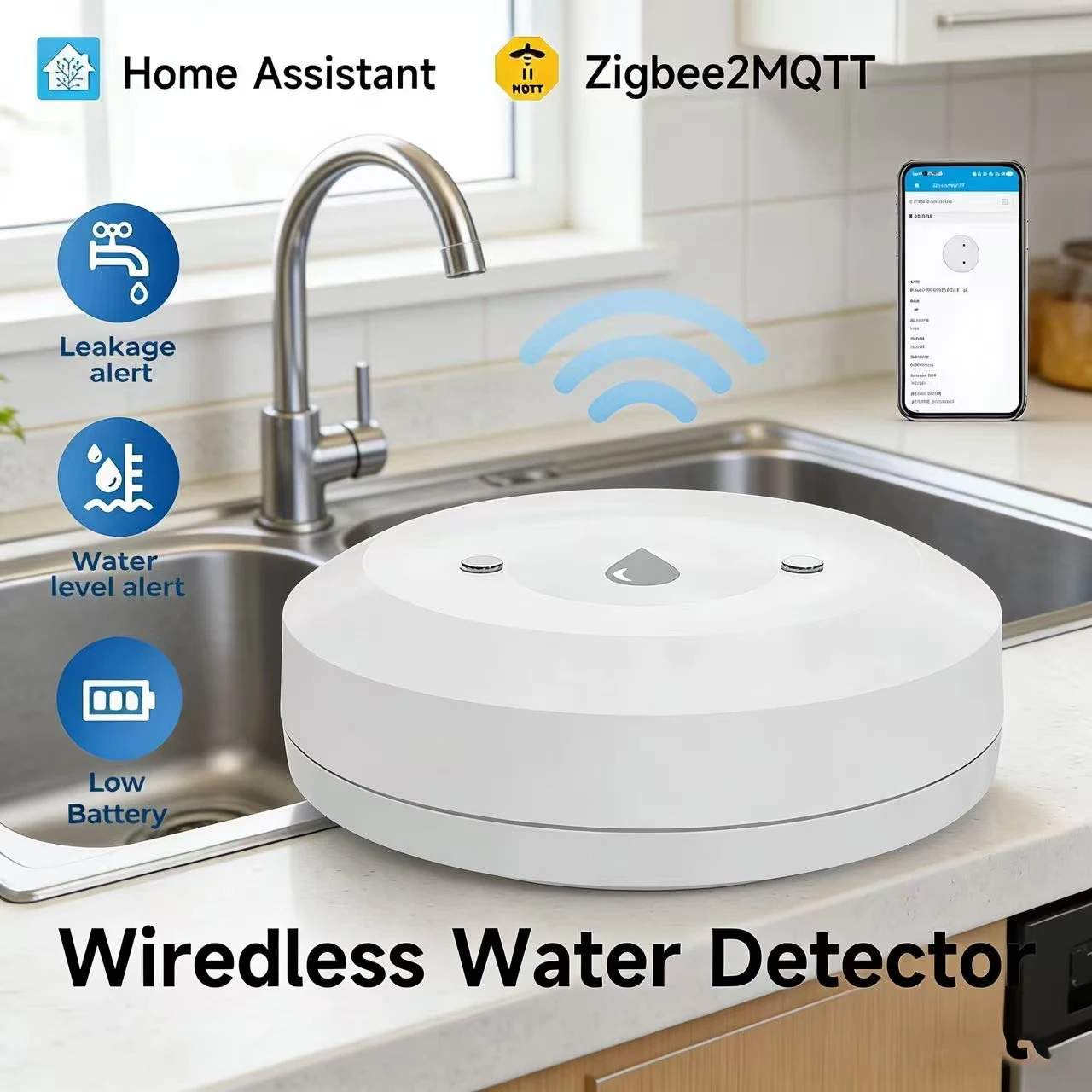 

Датчик протечки воды Zigbee 3.0 для кухни/ванны