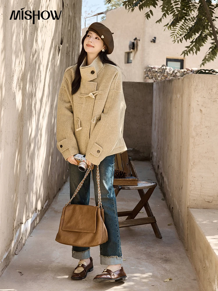 Двухстороннее шерстяное бархатное пальто с лацканами на пуговицах коровьим