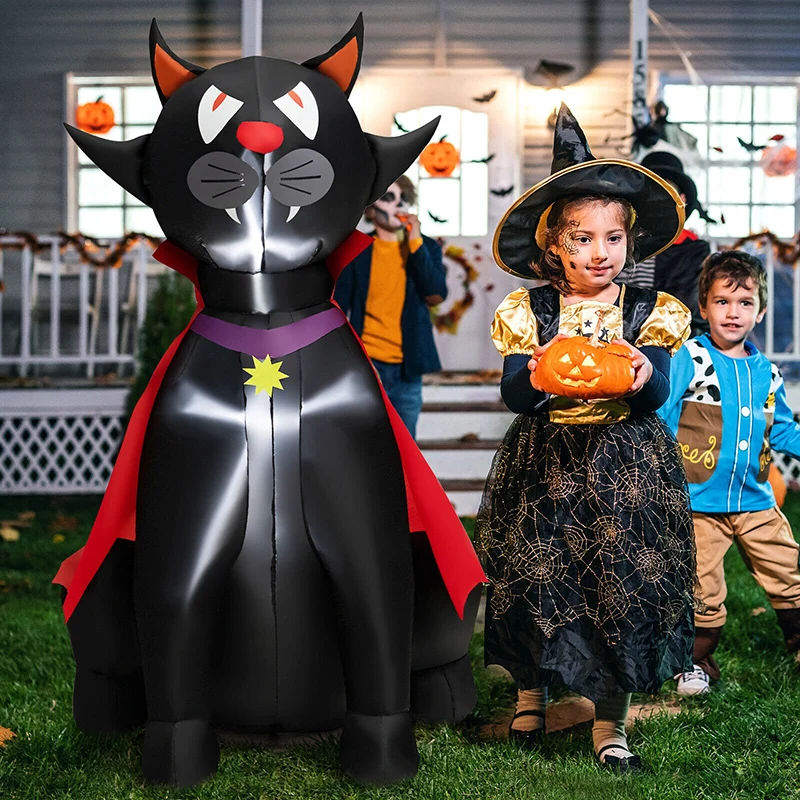 

4.7 Feet Halloween Inflatable Vampire Cat with Red Cloak Outdoor Garden Event & Party Supplies