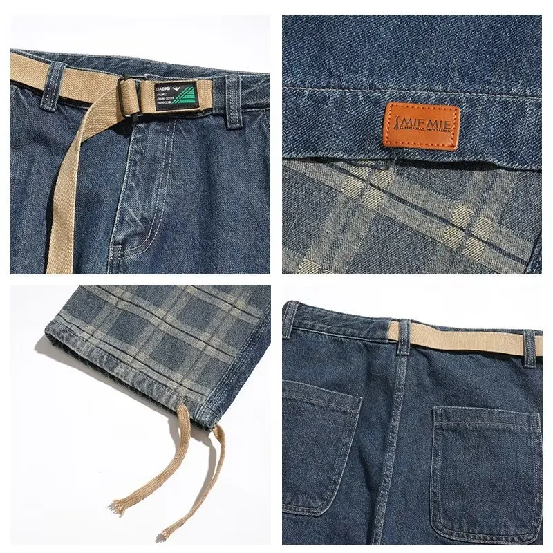 Autumn and Winter High Street Trend Mens Jeans Trendy Brand Loose Splicing Hip Hop Corset Cargo Pants Men