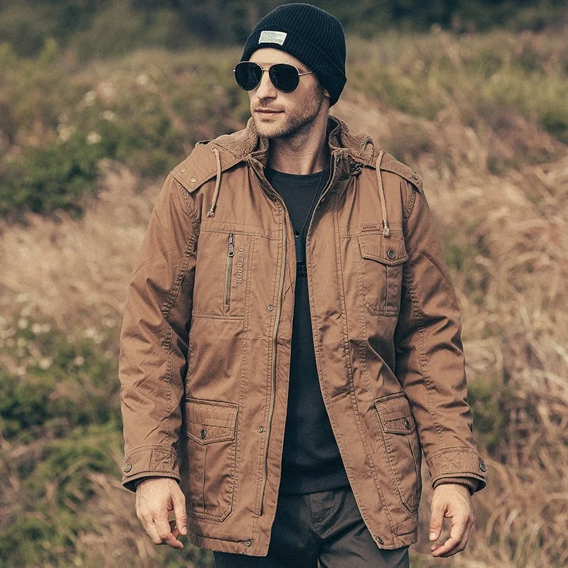 2022 Men Winter Long Casual Warm Fleece 2 In 1 Jacket Parkas Coat Men Autumn Military Cotton Thick Pockets Cargo Parkas Men 5XL