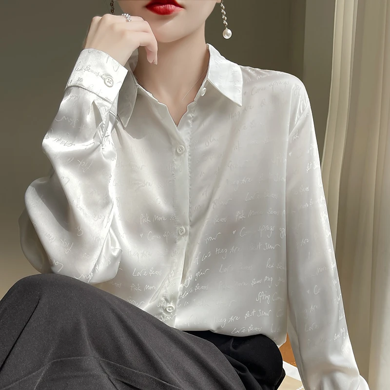 Женская атласная рубашка с длинным рукавом