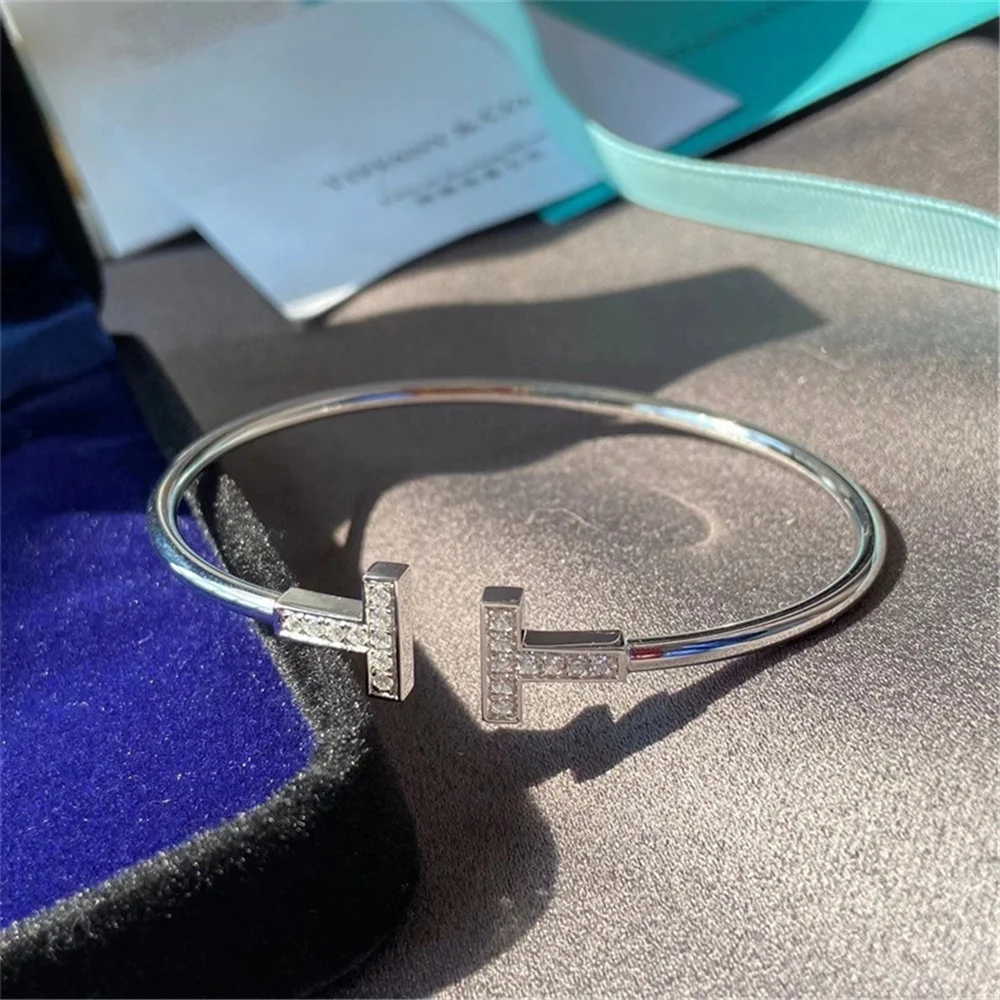 

Diamond Double T Bangle Fashion Creative Open Bangles Luxury Designer Ring Womens Bracelet 2022 High Quality Jewelry Party Gifts
