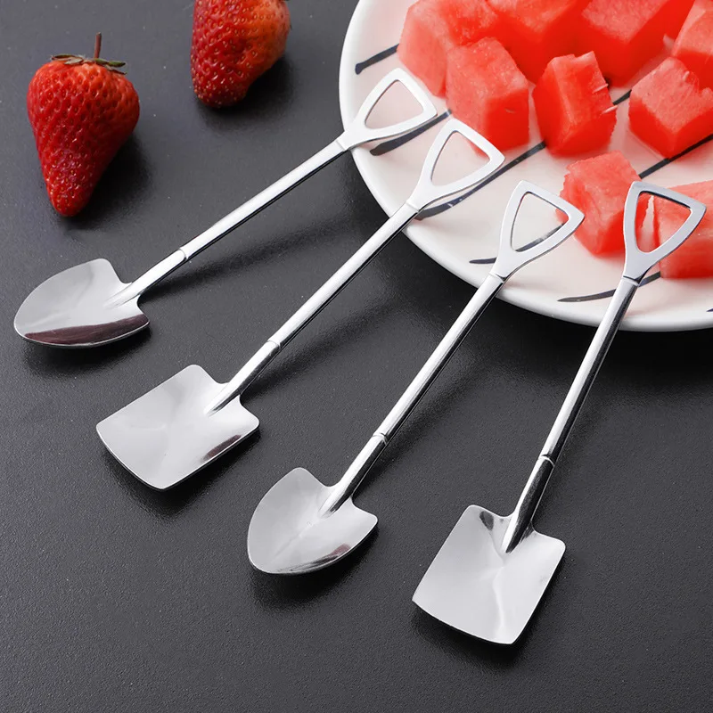 

4PCS Shovel Spoon Stainless Steel Teapot Creative Coffee Spoon Ice Cream Dessert Spoon Tableware Set
