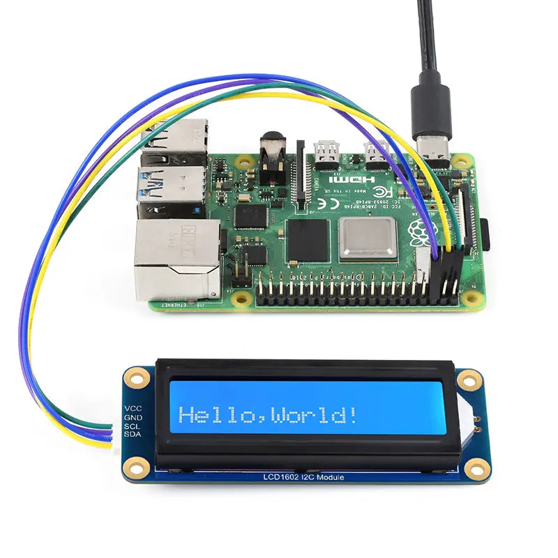 Фото Модуль LCD1602 I2C, 16x2 символьный LCD-дисплей, совместимый с Raspberry Pi/Pico/STM 3.3V/5V, с синим фоном и белым текстом. №5
