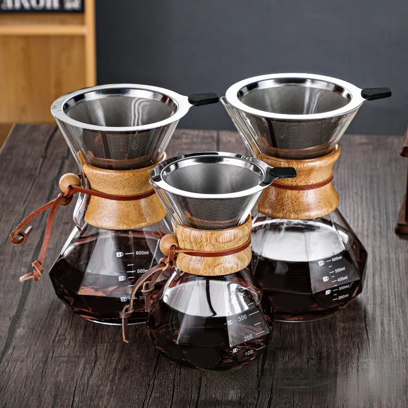 

Classic New Hand Brewed Coffee Pot 400ML/600ML/800ML Sharing Pot Diamond-shaped Glass Drip Pot Coffee Filter Cup Espresso Pot