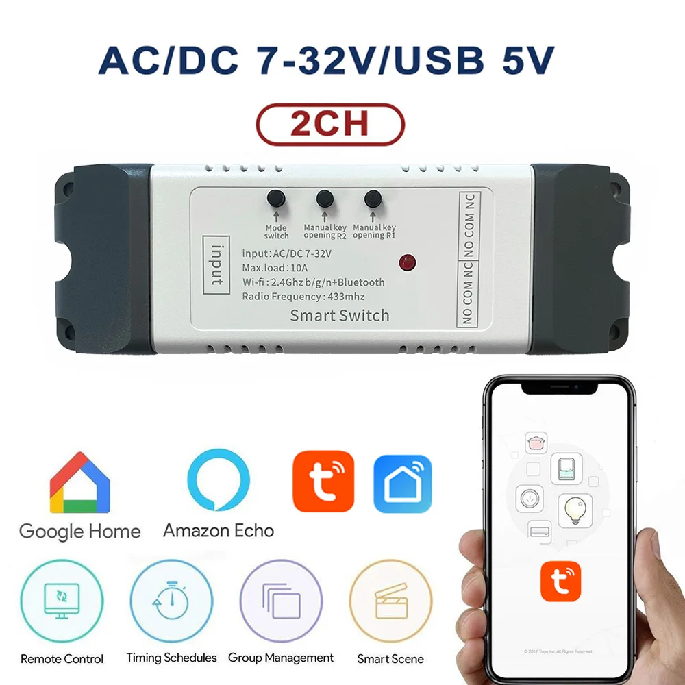 

Smart Switch 2CH Relay Module Tuya WIFI для гаражных ворот