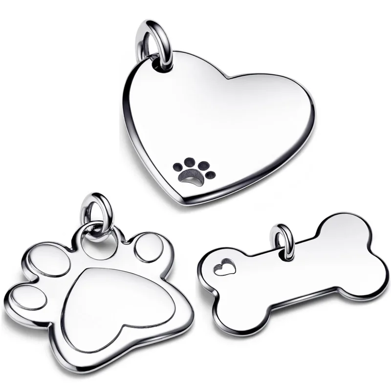 

Original Engravable Heart Dog Bone Pet Collar Tag Pendant Beads 925 Sterling Silver Charm Fit Europe Bracelet DIY Jewelry