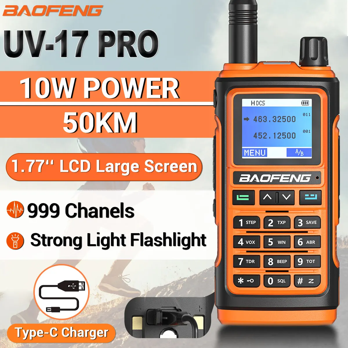 

Портативная рация Baofeng UV-17 PRO VHF UHF Type-C, устройство для двухсторонней радиосвязи для охоты