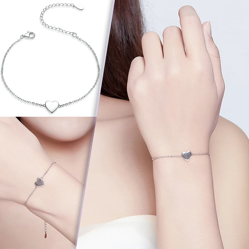 

Simple Silver Bracelets Solid Heart Shape Hand Chain for Women One Size Adjustable Jewelry Gift for Valentine's Day XRQ88