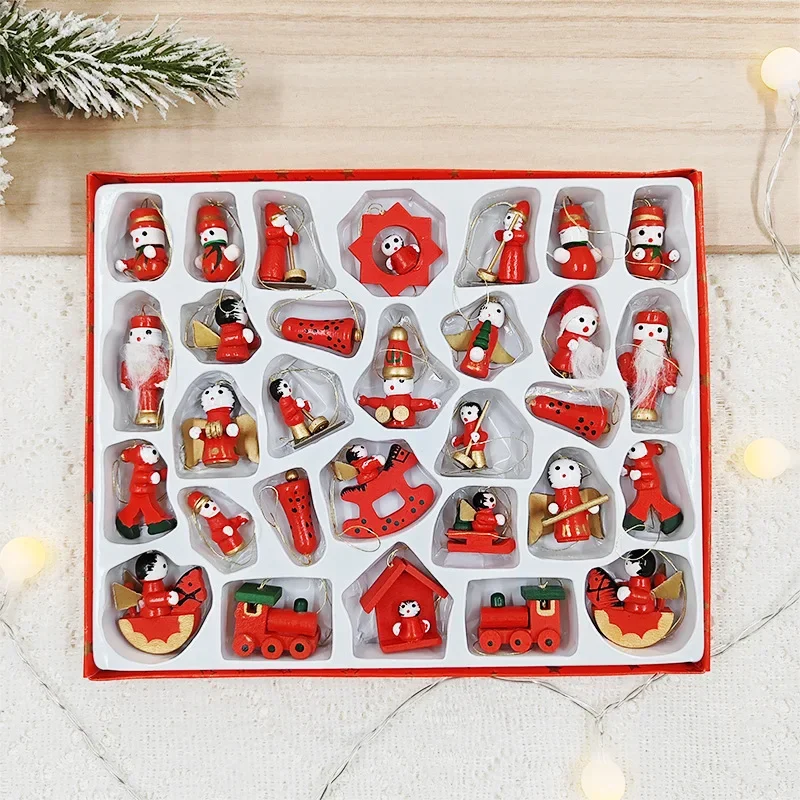 

Christmas decorations, Christmas gift box set, 30 wooden doll dolls, Christmas tree decorations