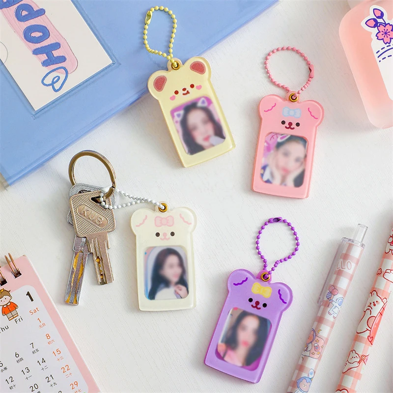 

Cartoon Lovely Bear Photo Frame DIY Photo Card Keychain Transparent Acrylic Card Holder Star Chasing Pendant School Stationery