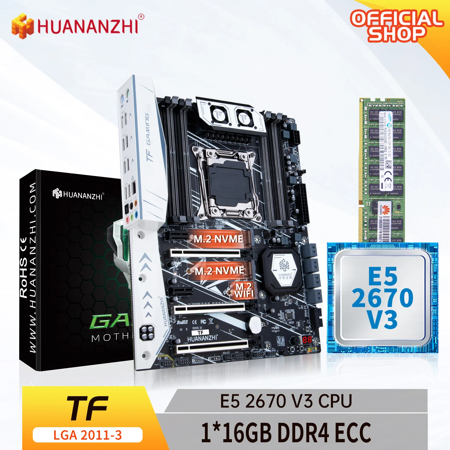 

HUANANZHI X99 TF LGA 2011-3 XEON X99 Motherboard with Intel E5 2670 V3 with 1*16G DDR4 RECC memory combo kit set M.2 NVME
