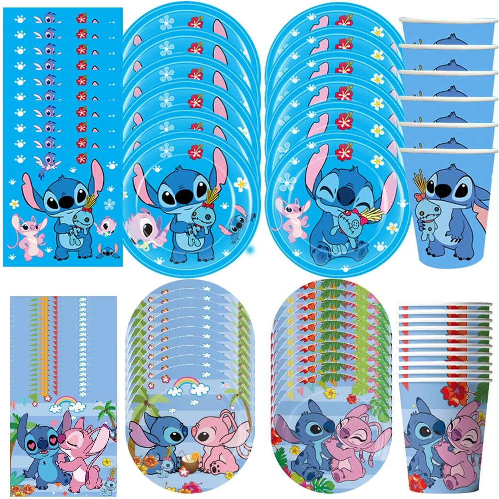 

Blue Lilo Stitch Cartoon Festive Birthday Party Decoration Tableware Balloon Napkins Plates Cups For Kild's Baby Shower Supplies