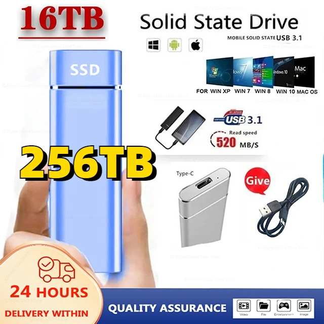 

64TB Hard Disk External SSD 2TB Portable Solid State Drive Hard Drive USB3.1 16tb High Speed Mobile Storage Decives for Laptop