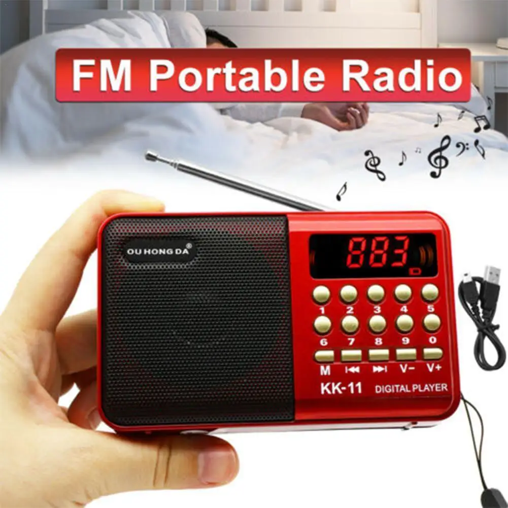 

K11 Portable Radio Handheld Rechargeable Digital FM USB TF MP3 Music Player Speaker Devices Supplies Telescopic Antenna Receiver