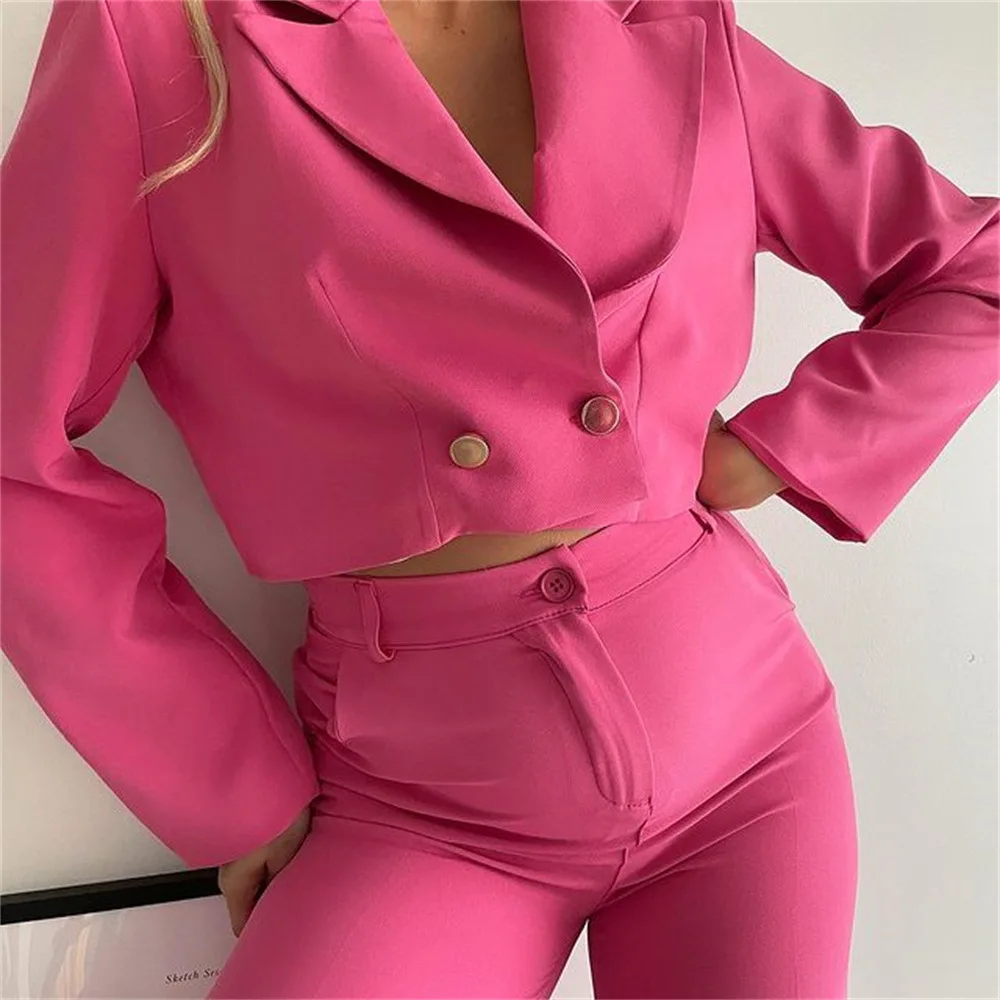 

2022 Women Pants And Blazer Set Fall Clothes For Women Sets 2 Pieces Turn-down Collar Pleated Shirts Flare Pants Suit