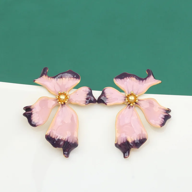 

New Fashion Personality Simple Versatile Enamel Iris japonica Earrings Purple Gradual Halo Dyeing Process Multi color Options