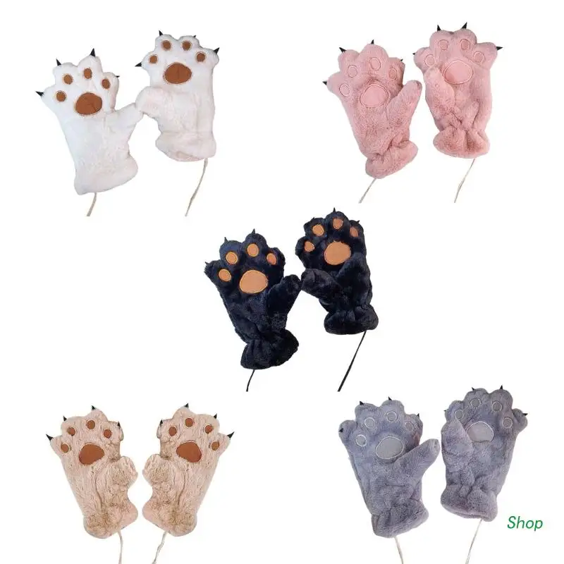 

L5YC Winter Plush Bear Paw Gloves Bear Paw Costume Gloves Cute Fluffy Bear Paw Mittens Halloween Cosplay Gloves