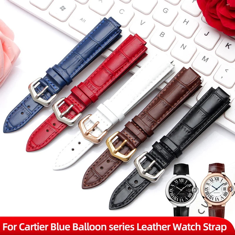 Фото Ремешок для часов из натуральной кожи для серии Cartier Blue Balloon, мужской и женский ремешок для часов 14-8 мм, 16-8 мм, 18-11 мм, 20-12 мм, выпуклый ремешок для часов №1