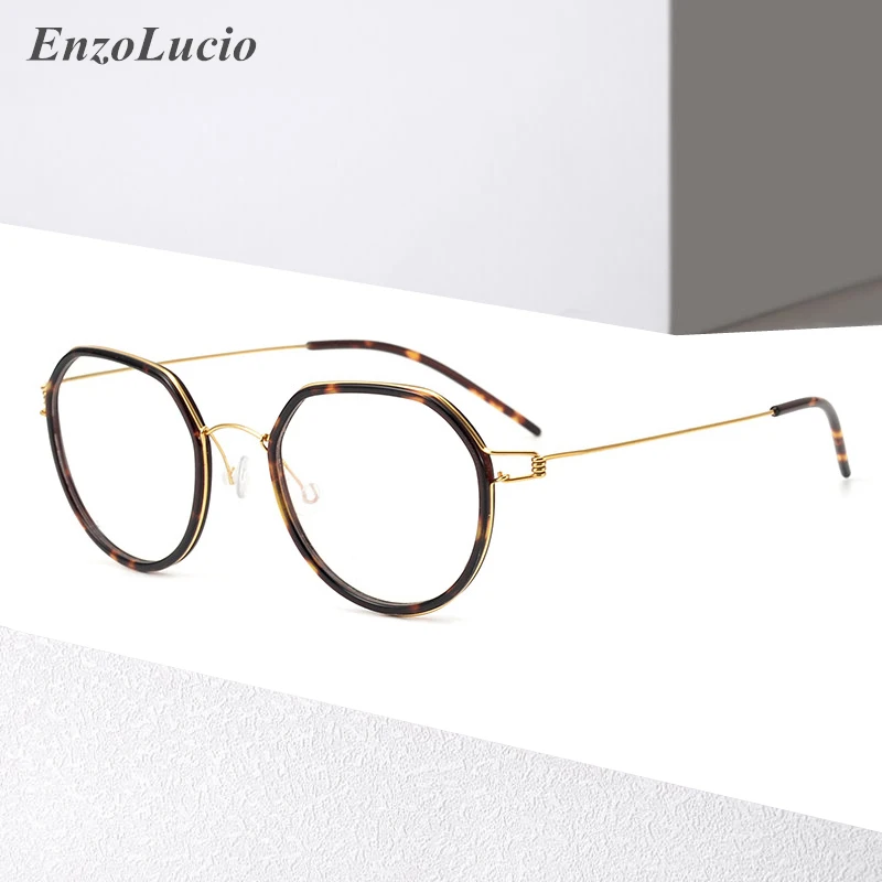 

Titanium Acetate Optical Glasses Frame Men Vintage Round Myopia Prescription Eyeglasses for Women Ultralight Screwless Eyewear