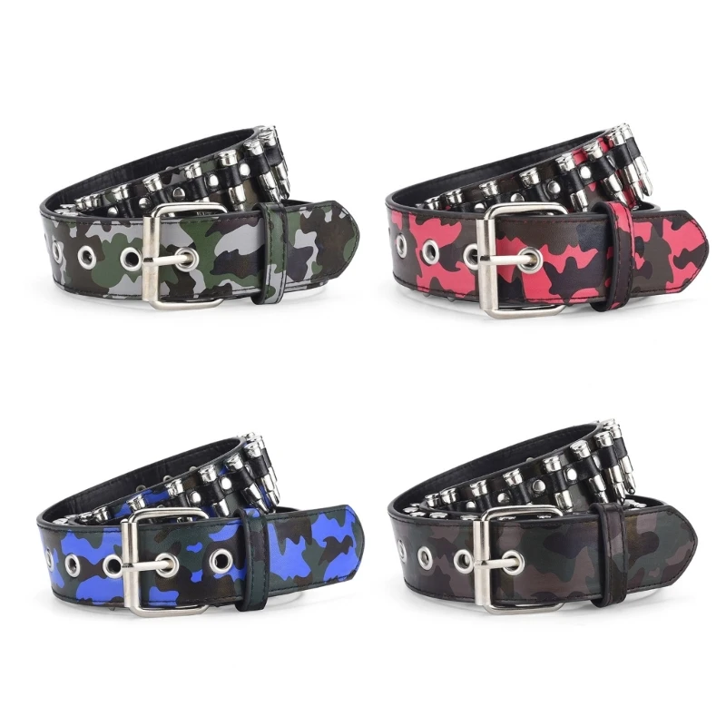 

Adult Waist Belt with Adjustable Pin Buckle Camouflage Color Waistband for Men Waist Belt with Warhead Rivet Decor