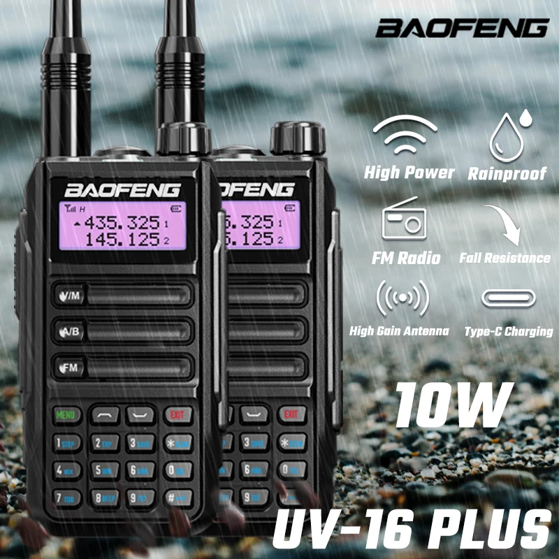 2PCS BAOFENG UV-16 PLUS Walkie Talkie Long Range High Power Profesional Handheld Transceiver Dual Band 2 Way Hunting Radios 2022