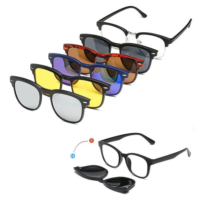 

Оправа для очков 6 в 1 для мужчин и женщин, с клипсой 5 шт., поляризационные солнцезащитные очки, магнитные очки, мужские Оптические Компьютерные очки 2201