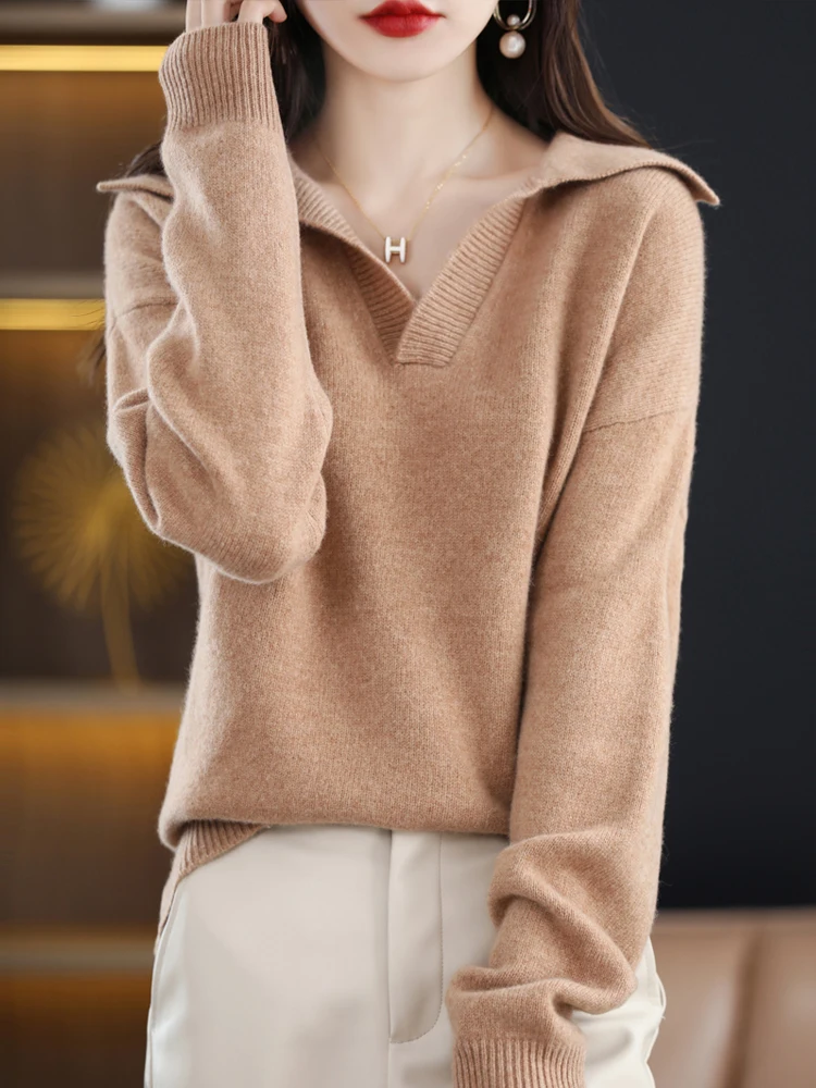 Новинка 100% женский осенне-зимний кашемировый свитер с отложным воротником