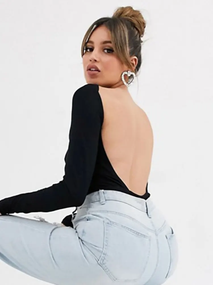 

Женское боди с длинным рукавом, открытой спиной и промежностью