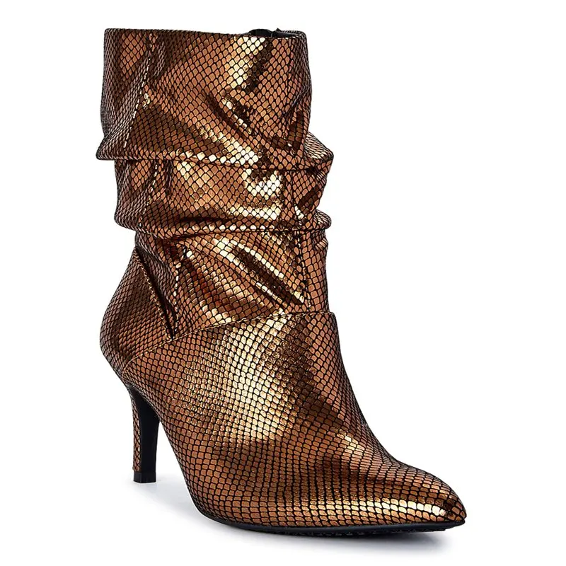 

Women's Slouchy Metallic Snake-Embossed Boots