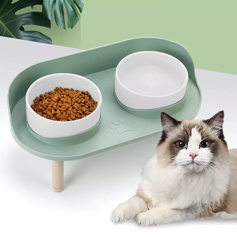 

2022New Pet Cat Double Bowls Feeder Adjustable Height Cats Dogs Drinker Water Bowl Dish Elevated Feeding Food Feeders Cat Dog S