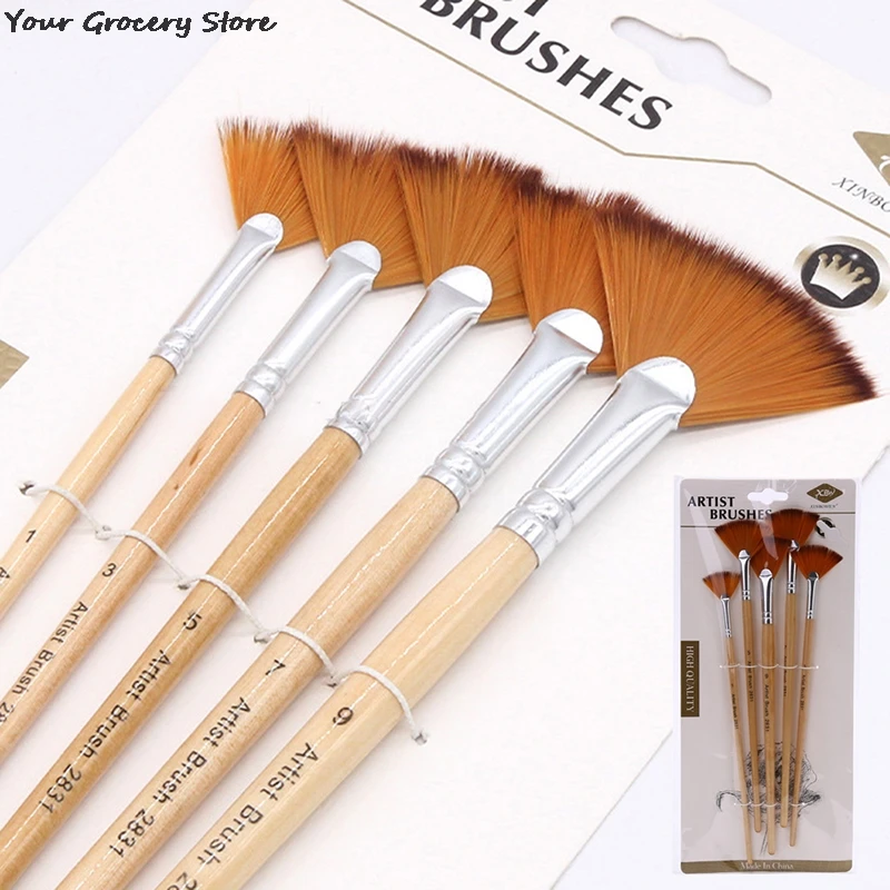 

5Pcs Fan Shape Gouache Painting Pen Nylon Hair Paint Brush Drawing Art Supplies