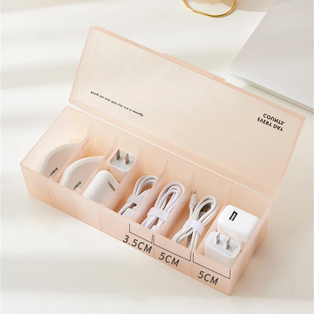 Cable Storage Box Organizer Phone Charger Cord Storage Box with 7 Compartments Reusable Data Cable Storage Case Home Storage Box