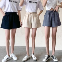 cotton linen shorts female 2022 new linen cotton linen large student sports casual shorts female wide leg pants white pink