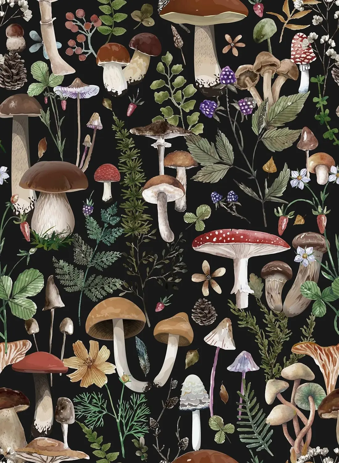 

Виниловые обои Brangdy "Грибы", черные, бохо стиль