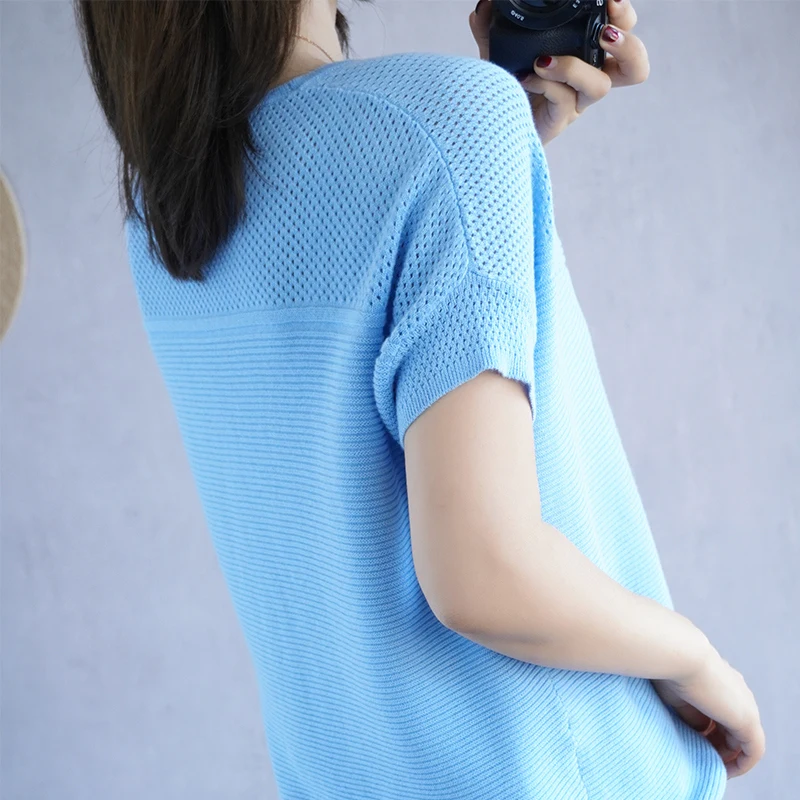 YSC 2022 летние женские свитера из 100% чистого хлопка круглый вырез короткий рукав