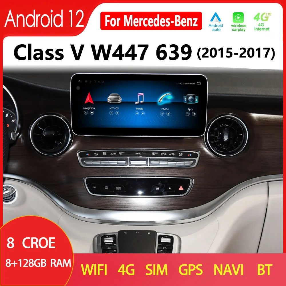 

W447 For Mercedes Benz V Class 639 W446 V260 V250 Android 12 CarPlay GPS Navigation 2015-2017 Car Radio Multimedia Playe Screen